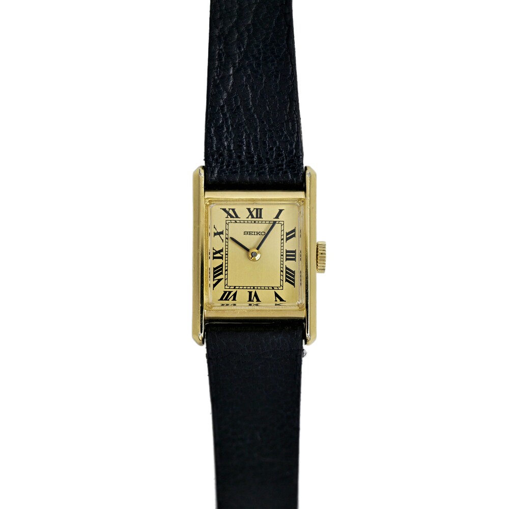 Seiko Tank Ladies Vintage Mechanical Gold Plated 1980's Wrist Watch Rare